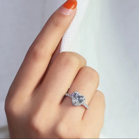 Heart ring sterling silver 925 cubic zirconia shiny women’s jewelry - Picture 4 of 5